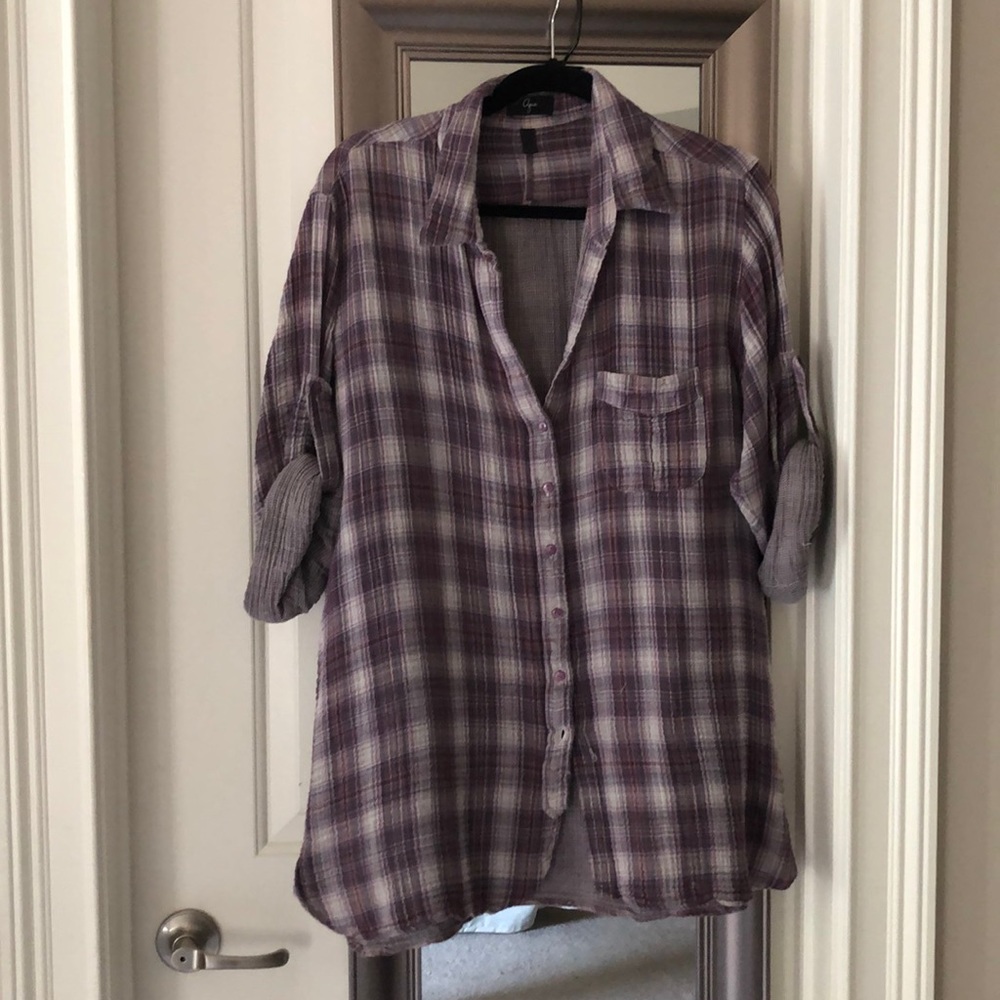 Purple Plaid Buttondown Tunic
